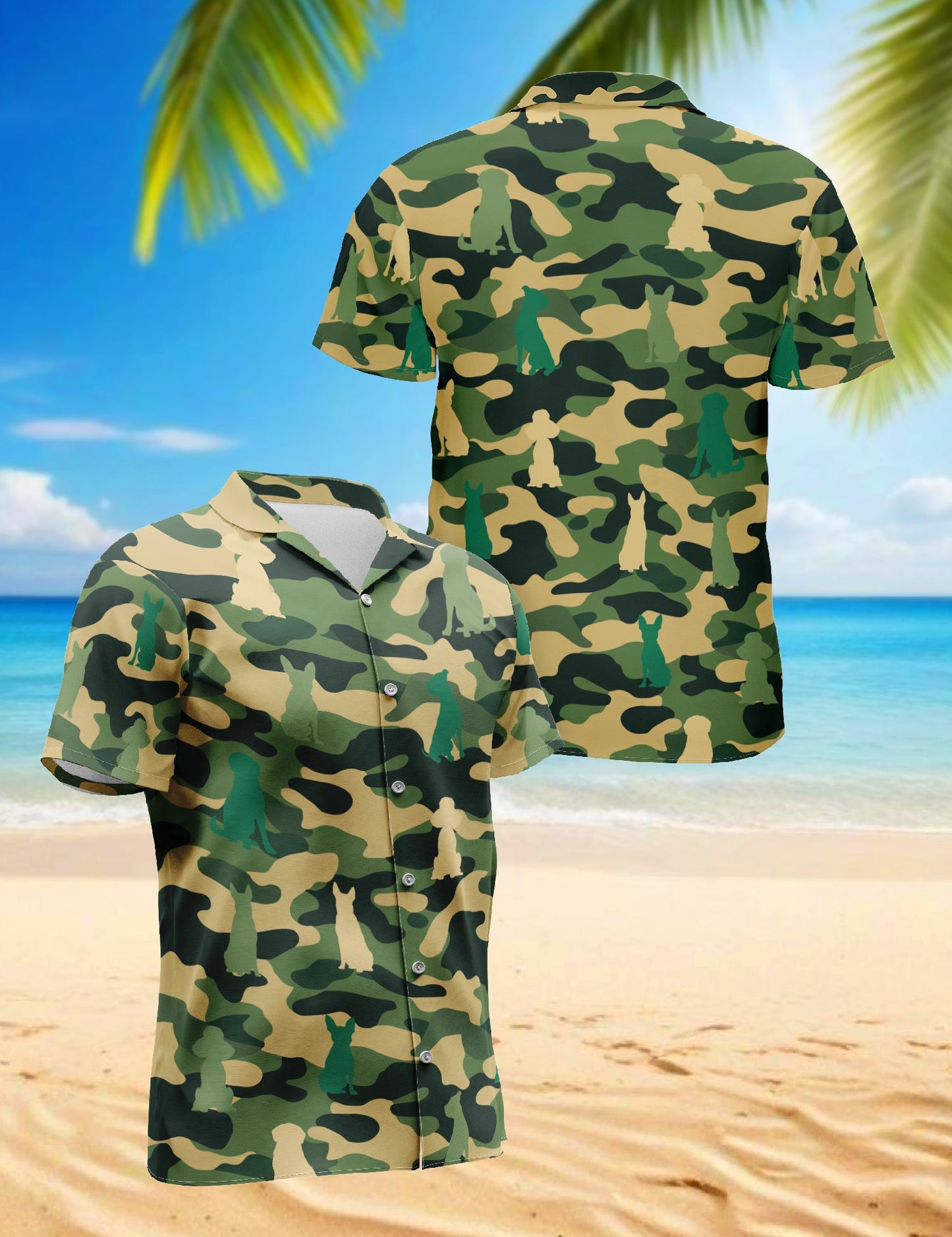 Dog Camo Hawaiian Shirt for Men, Button Down Aloha Shirt - Azhawaiian