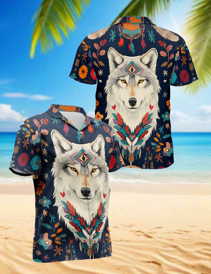 Wolf Art Hawaiian Shirt for Men, Button Down Aloha Shirt - Azhawaiian