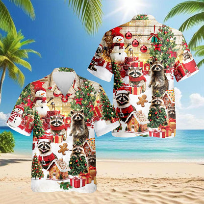 Christmas Raccoon Hawaiian Shirt for Men, Button Down Aloha Shirt - Azhawaiian