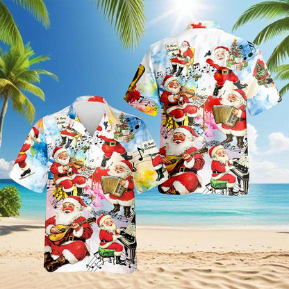 Musical Santa Claus Christmas Hawaiian Shirt for Men, Button Down Aloha Shirt - Azhawaiian