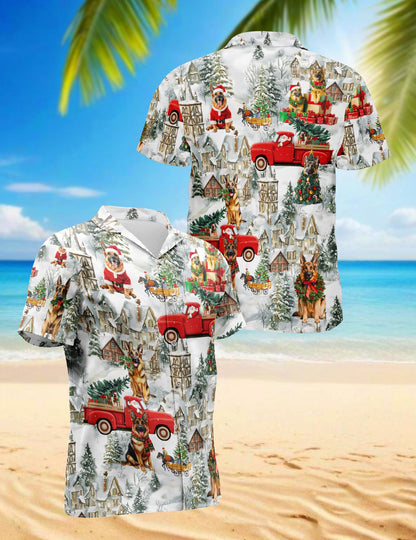 German Shepherd Christmas Hawaiian Shirt for Men, Button Down Aloha Shirt - Azhawaiian