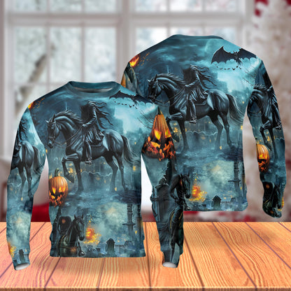Halloween Rider on Horse Unisex Sweatshirt – Colorful Graphic 3D All Over Print Design