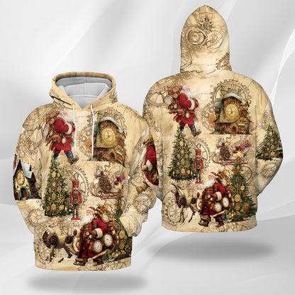 Steampunk Christmas All Over Print Hoodie, Santa Claus Graphic Design