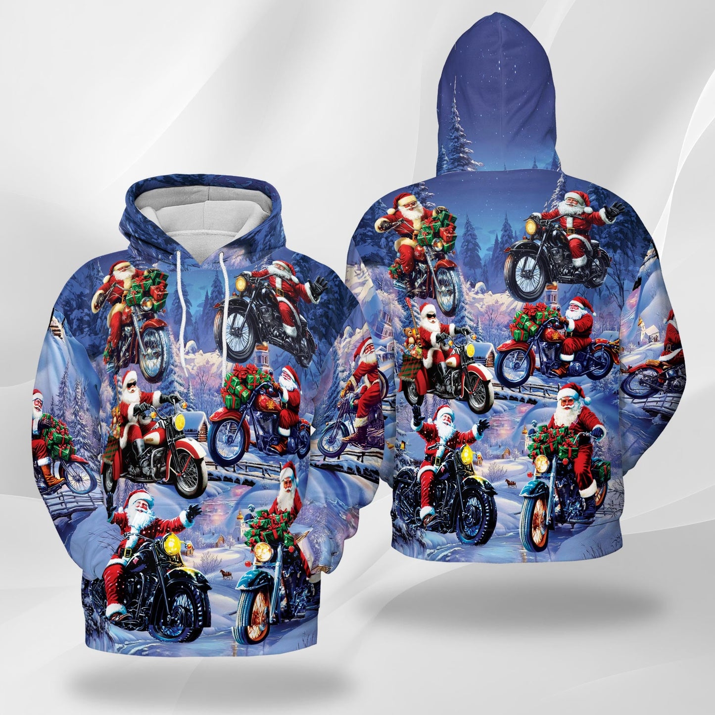 Santa Claus Riding Motorcycle All Over Print Hoodie, Funny Biker Graphic Design