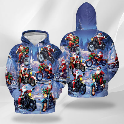 Santa Claus Riding Motorcycle All Over Print Hoodie, Funny Biker Graphic Design