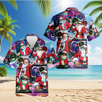 DJ Santa Claus Christmas Hawaiian Shirt for Men, Button Down Aloha Shirt - Azhawaiian