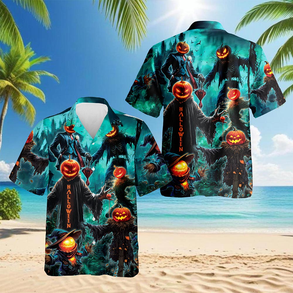 Happy Pumpkin Halloween Hawaiian Shirt for Men, Button Down Aloha Shirt - Azhawaiian