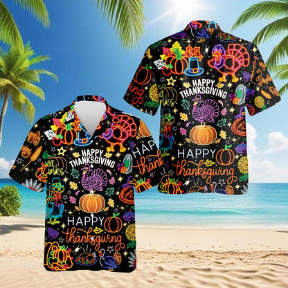 Neon Thanksgiving Hawaiian Shirt for Men, Button Down Aloha Shirt - Azhawaiian