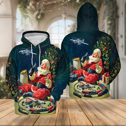 Vintage Santa Claus Christmas All Over Print Hoodie, Xmas Graphic Design