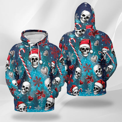 Skull Santa Christmas All Over Print Hoodie, Gothic Graphic Design