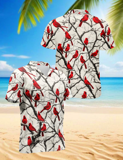 Red Cardinal Bird Christmas Hawaiian Shirt for Men, Button Down Aloha Shirt - Azhawaiian