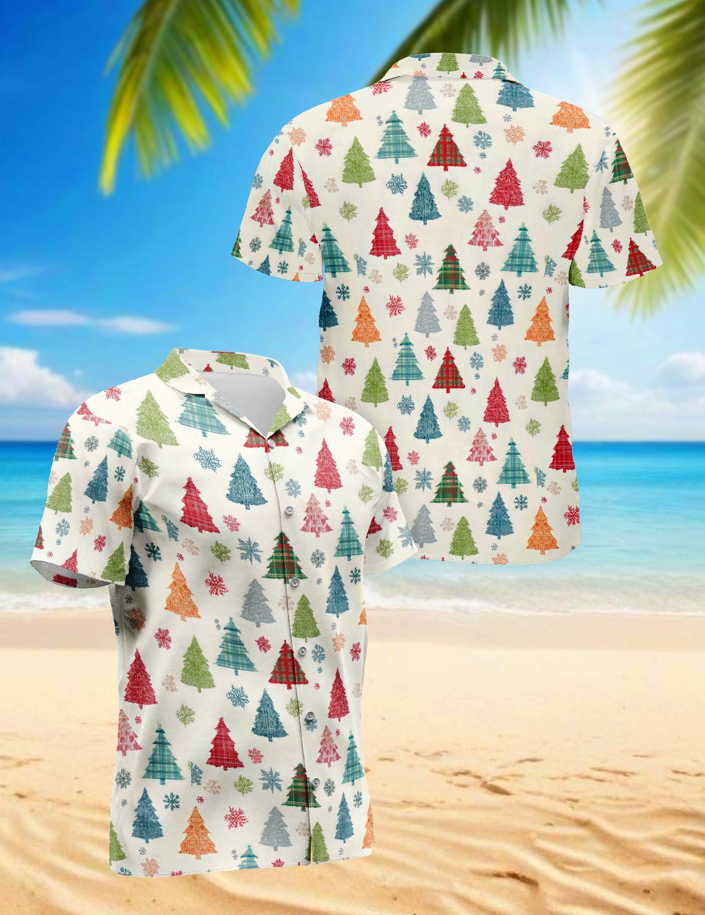 Christmas Tree Pattern Hawaiian Shirt for Men, Button Down Aloha Shirt - Azhawaiian
