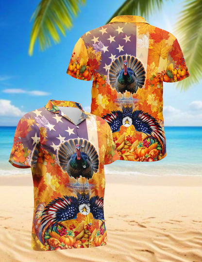 Turkey and Eagle Thanksgiving Hawaiian Shirt for Men, Button Down Aloha Shirt - Azhawaiian