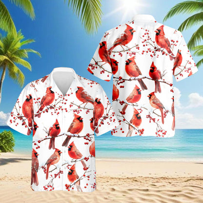 Snow Cardinal Hawaiian Shirt for Men, Button Down Aloha Shirt - Azhawaiian