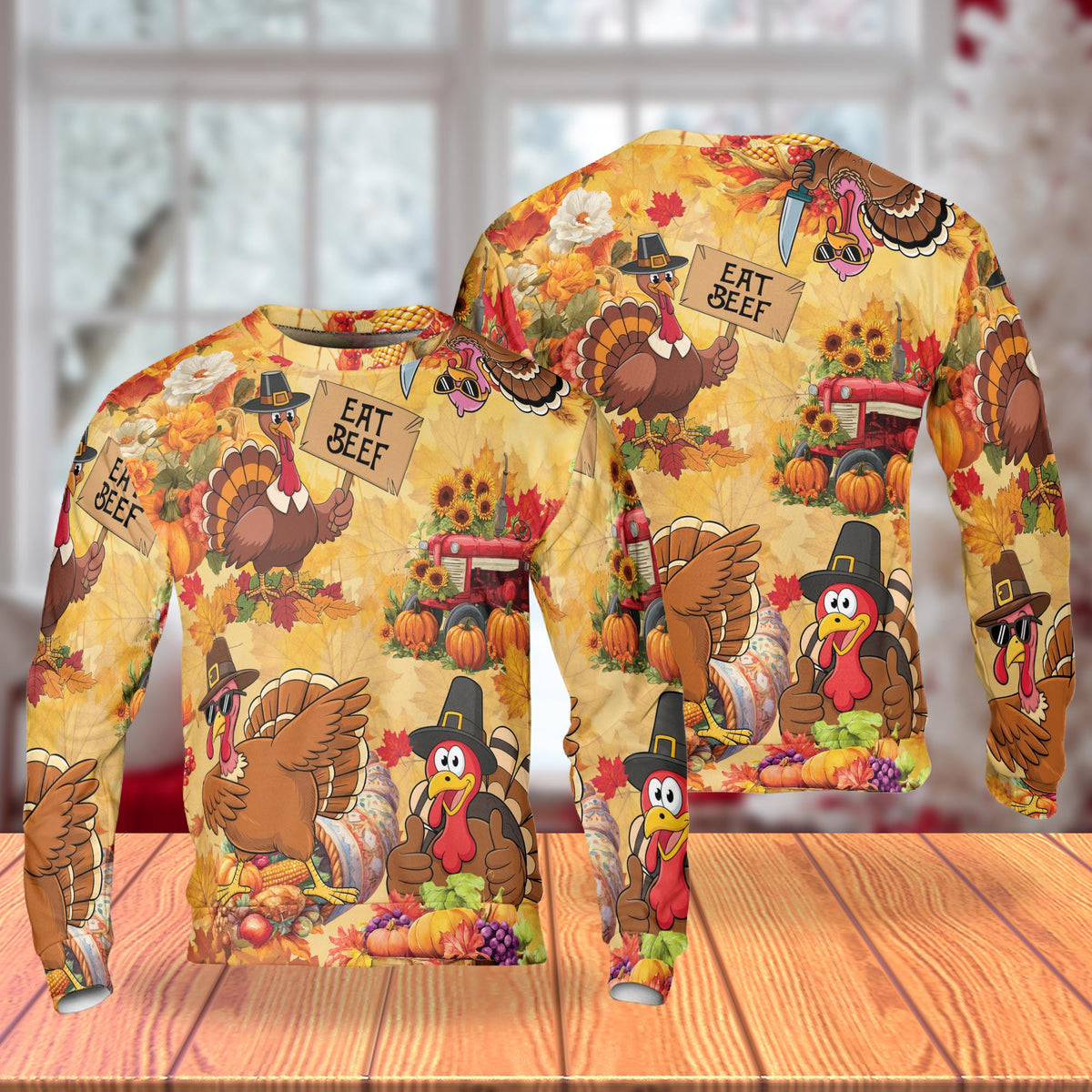 Funny Thanksgiving Turkey Unisex Sweatshirt – Colorful Graphic 3D All Over Print Design