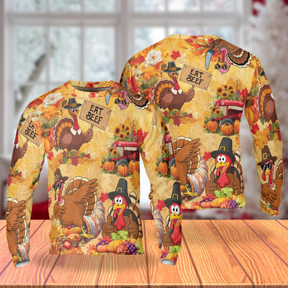Funny Thanksgiving Turkey Unisex Sweatshirt – Colorful Graphic 3D All Over Print Design
