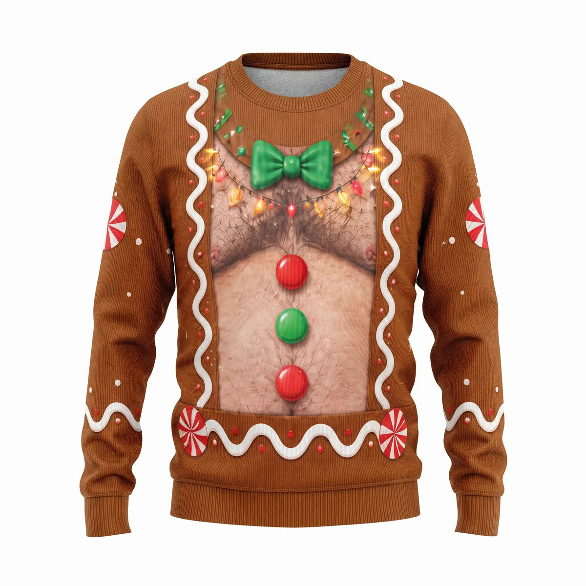 Hairy Chest Gingerbread Sweatshirt – Funny Christmas Candy Graphic 3D All Over Print Design