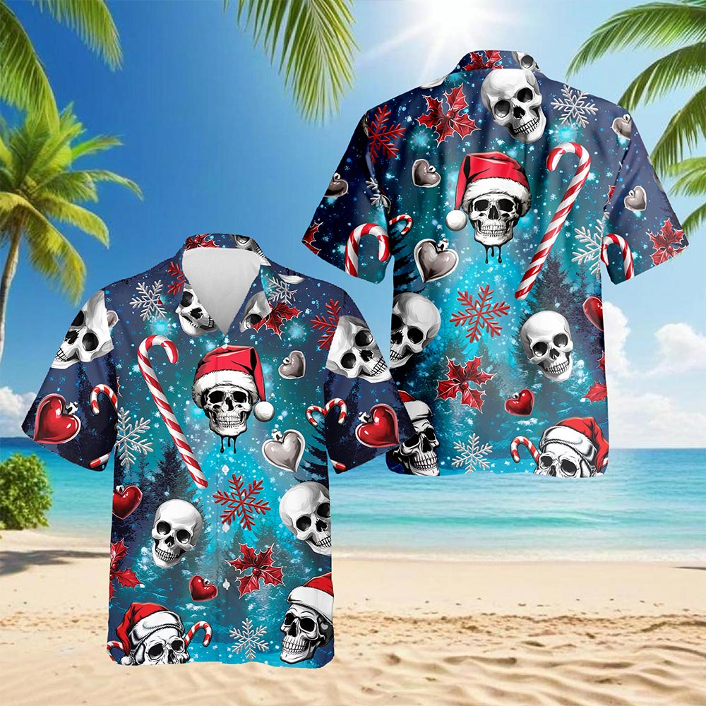 Skull Santa Christmas Hawaiian Shirt for Men, Button Down Aloha Shirt - Azhawaiian