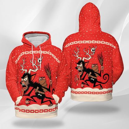 Krampus Christmas All Over Print Hoodie, Demon Santa Graphic Design