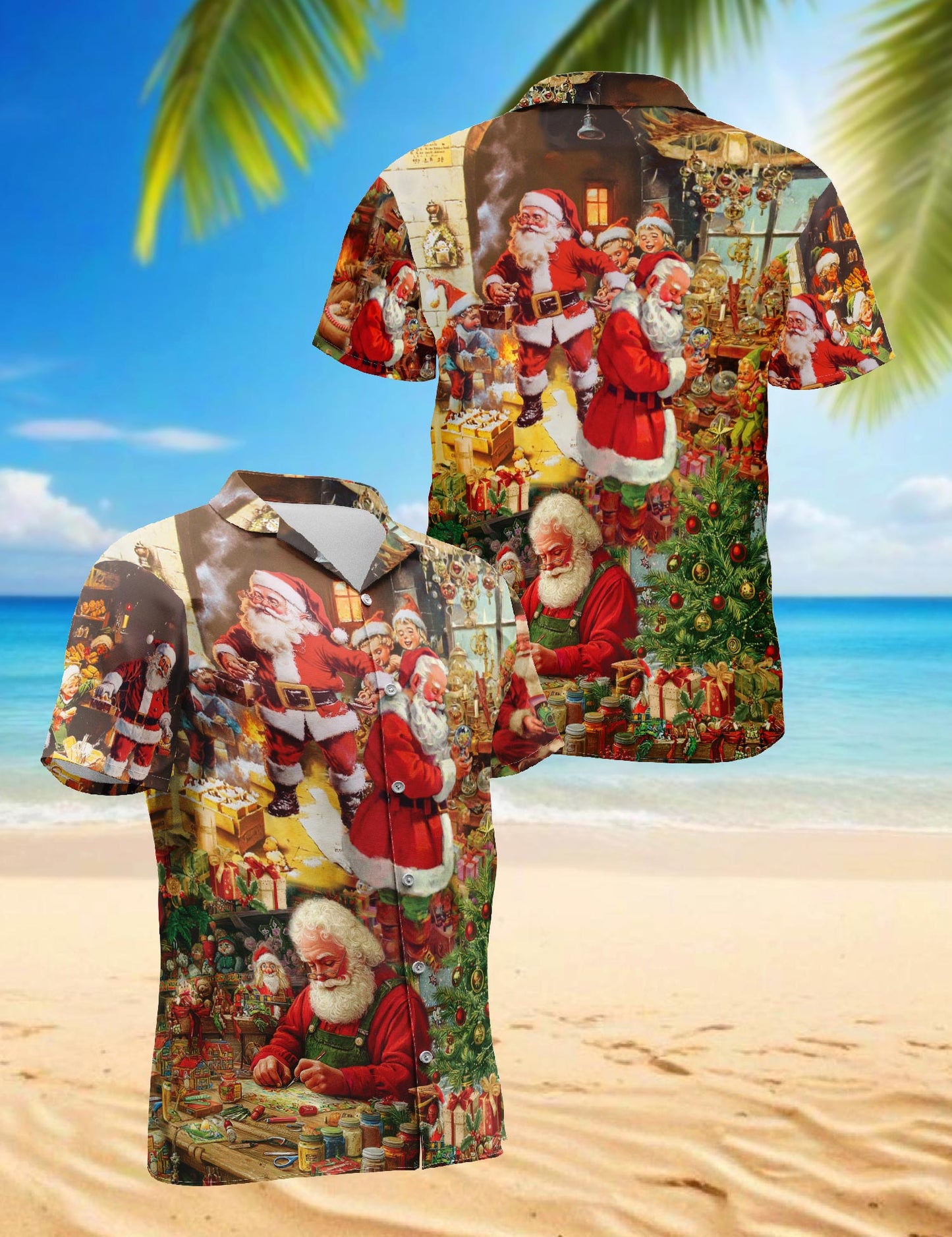 Vintage Santa Claus Christmas Hawaiian Shirt for Men, Button Down Aloha Shirt - Azhawaiian