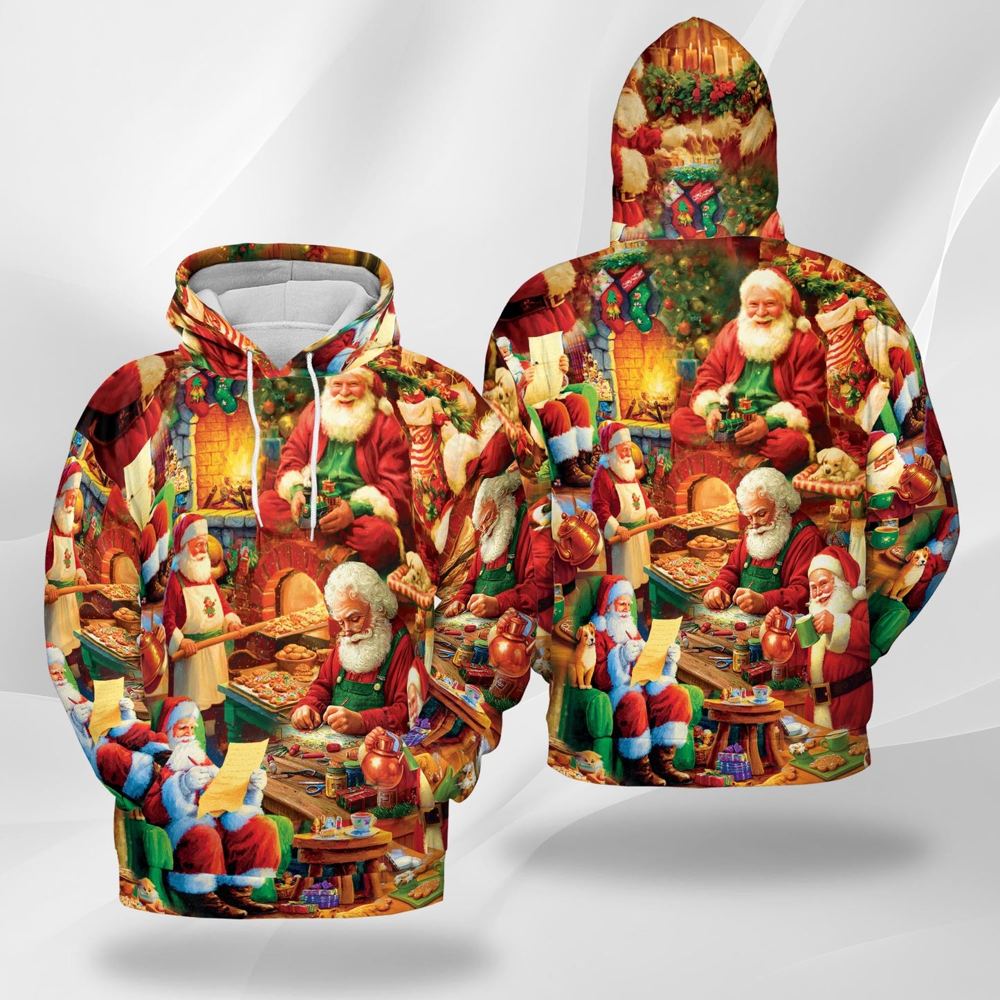 Santa Claus Workshop Christmas All Over Print Hoodie, Graphic Design