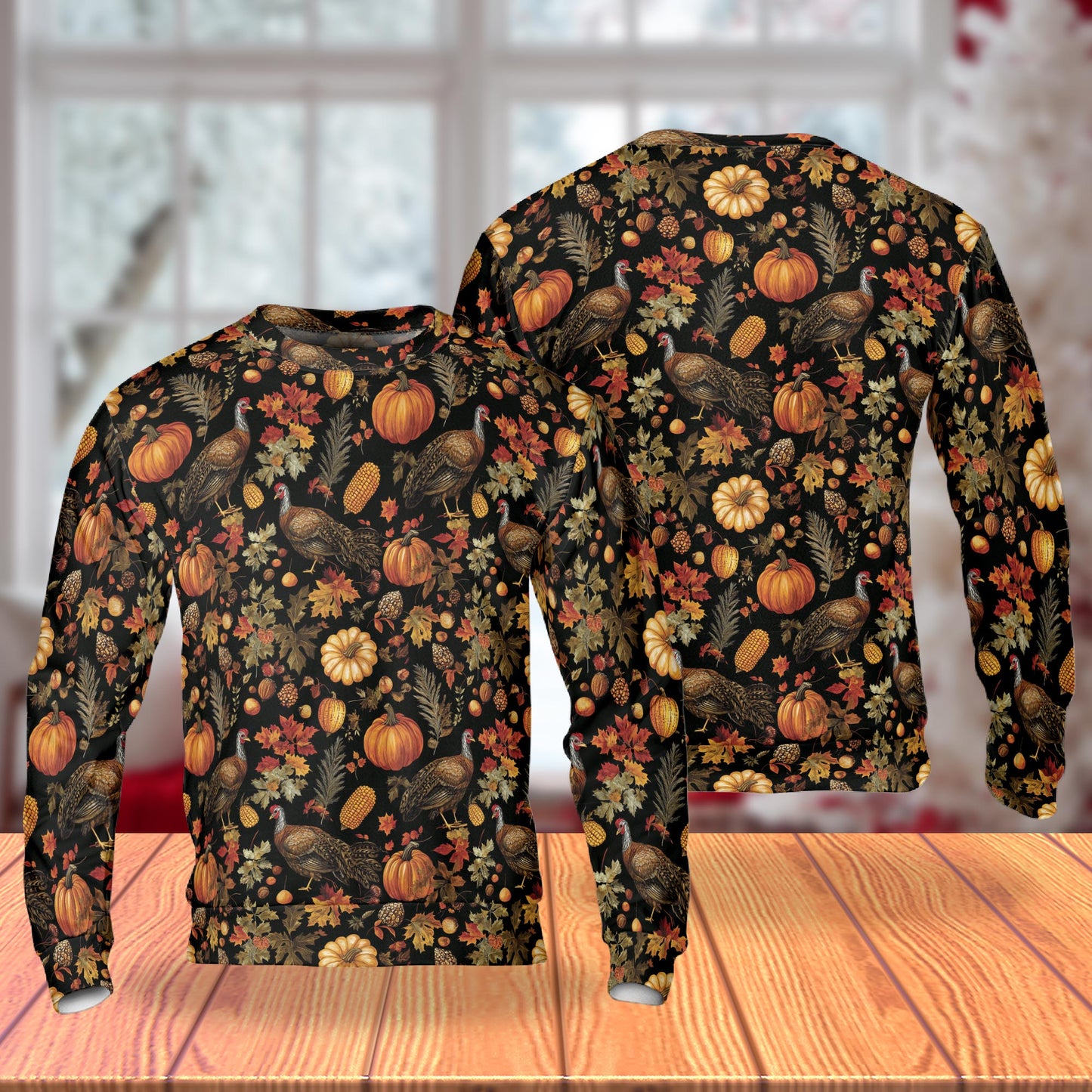 Thanksgiving Turkey Pumpkin Unisex Sweatshirt – Colorful Graphic 3D All Over Print Design