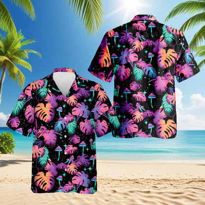 Tropical Neon Mushroom Hawaiian Shirt for Men, Button Down Aloha Shirt - Azhawaiian