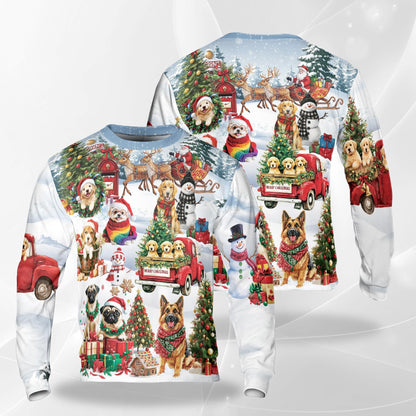 Funny Christmas Dogs in Snow Sweatshirt – Christmas 3D All Over Print Design