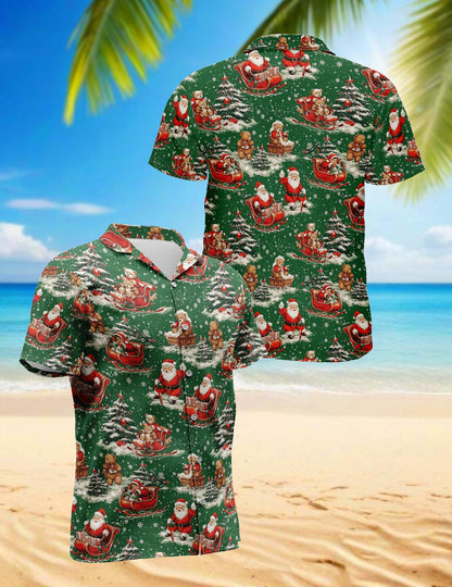 Funny Santa Sleigh Christmas Hawaiian Shirt for Men, Button Down Aloha Shirt - Azhawaiian