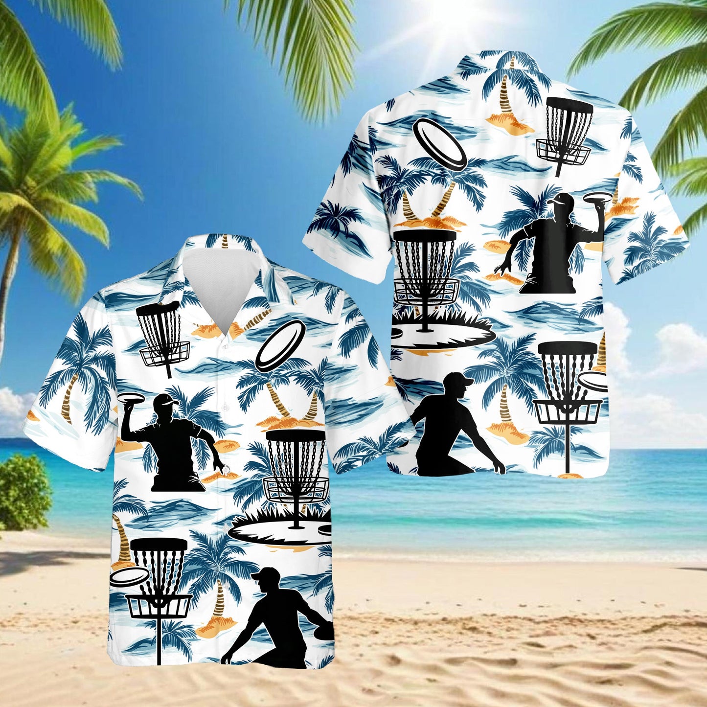 Tropical Disc Golf Hawaiian Shirt for Men, Button Down Aloha Shirt - Azhawaiian