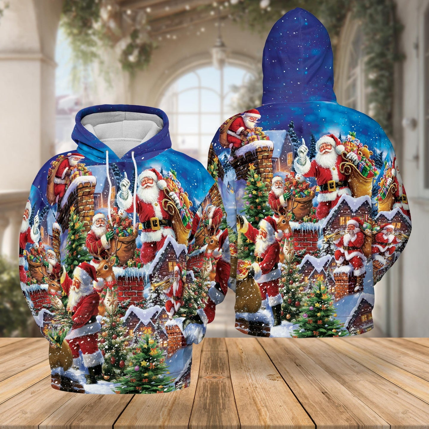 Christmas Rooftop Santa Claus All Over Print Hoodie