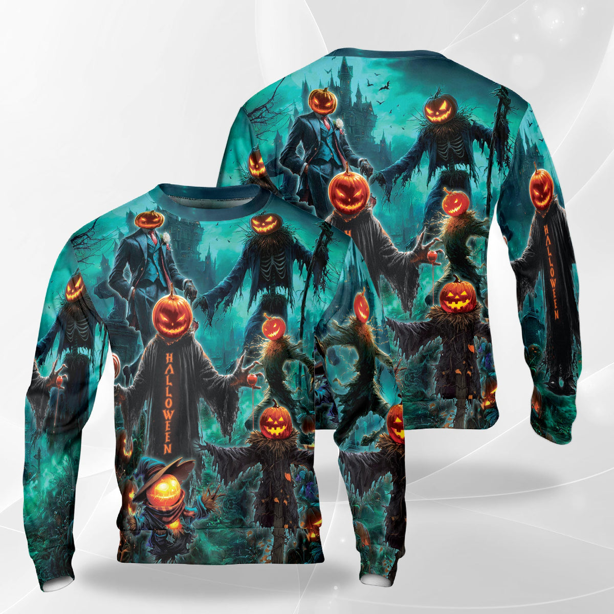 Halloween Pumpkin Scarecrow Sweatshirt – Colorful Graphic 3D All Over Print Design