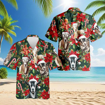 Funny Goat Christmas Hawaiian Shirt for Men, Button Down Aloha Shirt - Azhawaiian