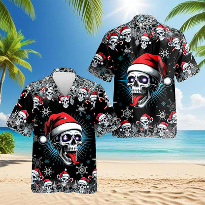 Skull Christmas Hawaiian Shirt for Men, Button Down Aloha Shirt - Azhawaiian