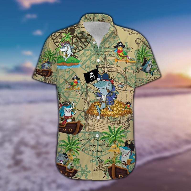 Amazing Pirate Shark Unisex Hawaiian Aloha Shirts #8521H