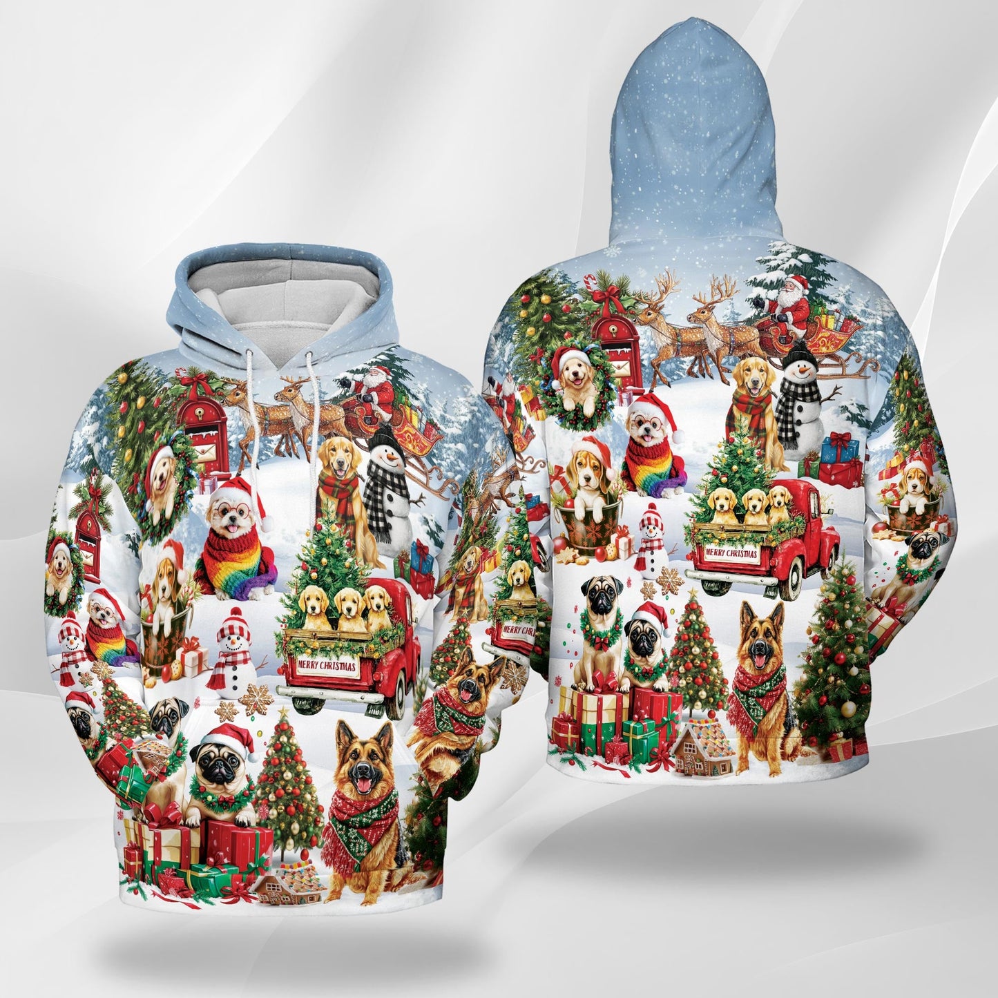 Christmas Dogs All Over Print Hoodie, Cute Pet Holiday Graphic Design