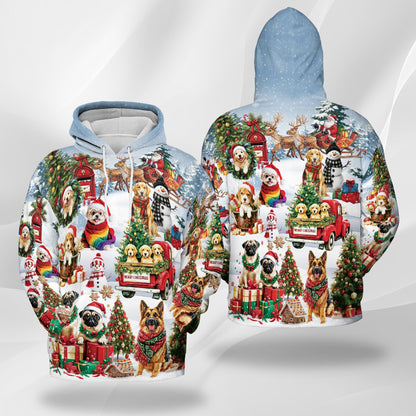 Christmas Dogs All Over Print Hoodie, Cute Pet Holiday Graphic Design