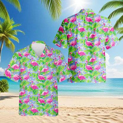 Watercolor Tropical Flamingo Hawaiian Shirt for Men, Button Down Aloha Shirt - Azhawaiian
