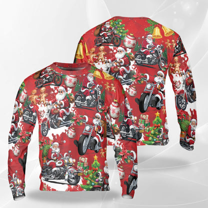 Santa Clause Riding Motorcycle Sweatshirt – Christmas 3D All Over Print Design