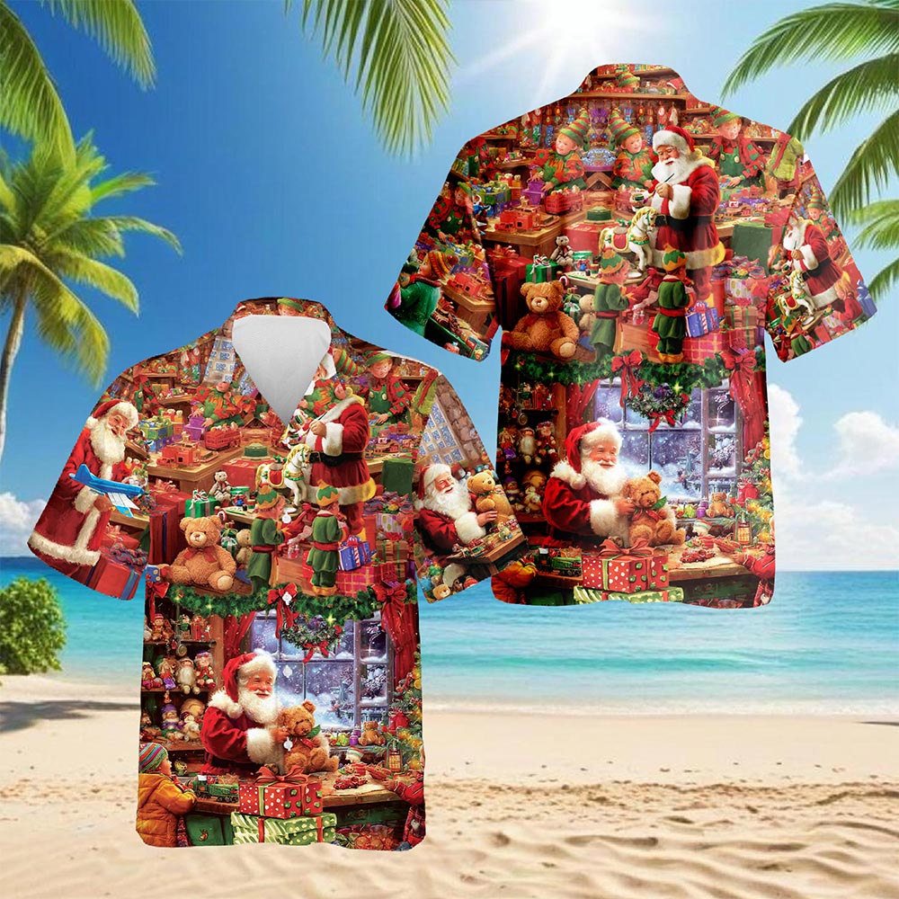 Santa Claus Workshop Hawaiian Shirt for Men, Button Down Aloha Shirt - Azhawaiian