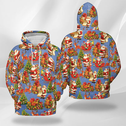 Santa Claus Christmas Night All Over Print Hoodie, Vintage Xmas Graphic Design