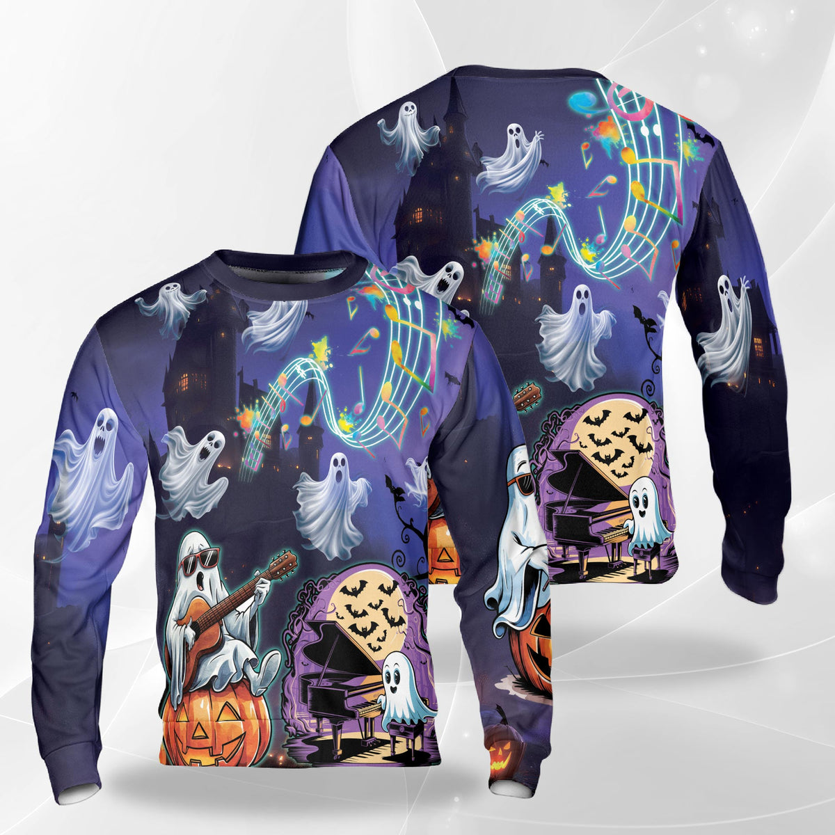 Halloween Ghost and Pumpkin Sweatshirt – Colorful Graphic 3D All Over Print Design