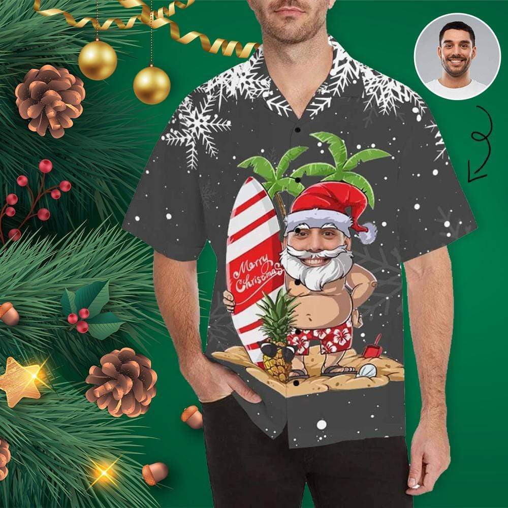 Custom Face Christmas Coconut Tree Men's Hawaiian Shirt