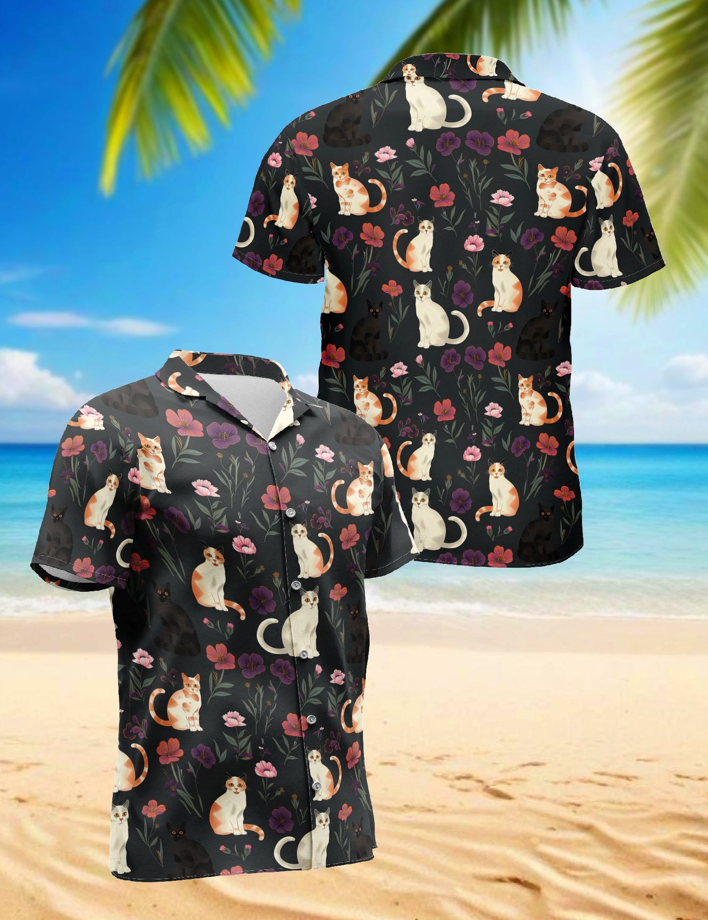 Cute Cat White Hawaiian Shirt for Men, Button Down Aloha Shirt - Azhawaiian