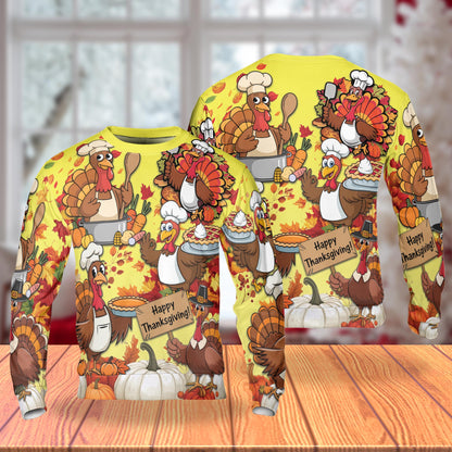 Thanksgiving Turkey Chef Unisex Sweatshirt – Colorful Graphic 3D All Over Print Design