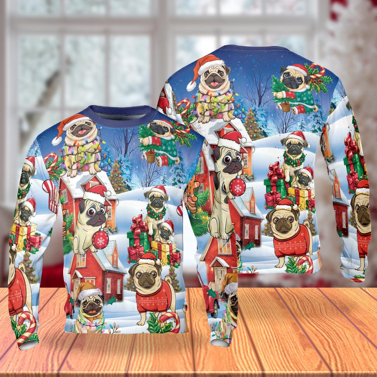 Funny Pug Christmas Unisex Sweatshirt – Christmas 3D All Over Print Design