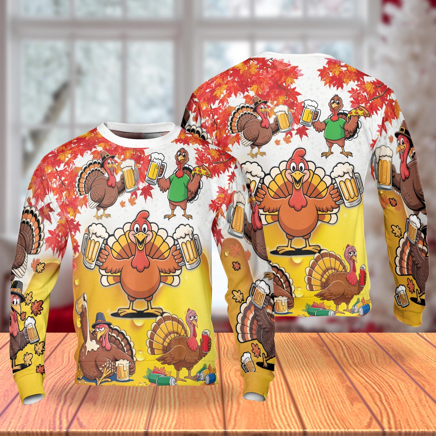Funny Thanksgiving Turkey Beer Unisex Sweatshirt – Colorful Graphic 3D All Over Print Design