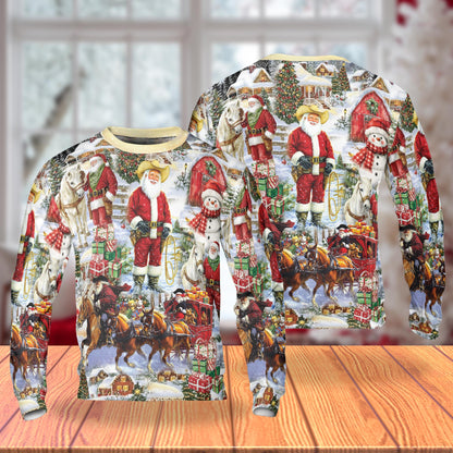 Retro Cowboy Santa Christmas Unisex Sweatshirt – Christmas 3D All Over Print Design