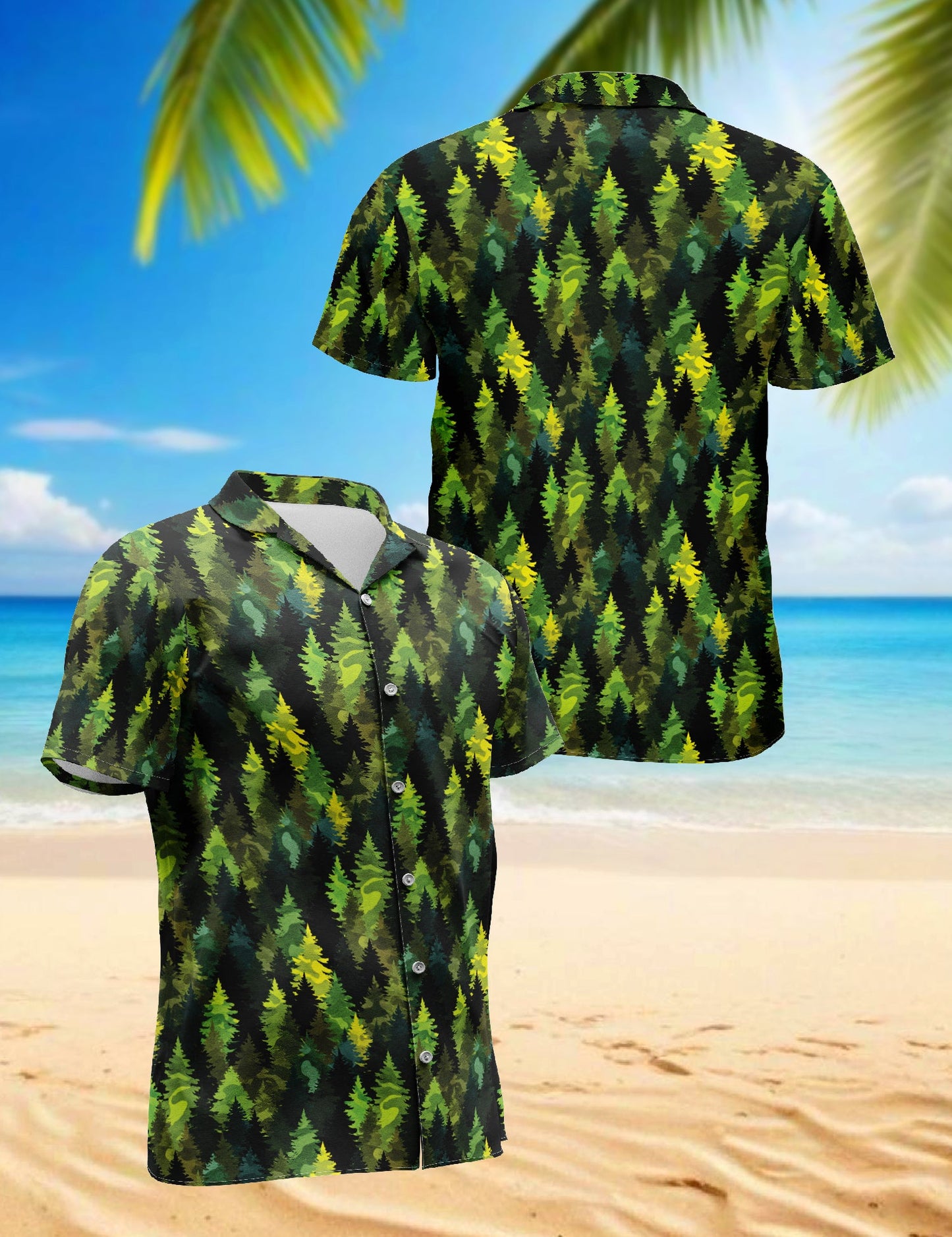 Camouflage Pine Tree Hawaiian Shirt for Men, Button Down Aloha Shirt - Azhawaiian
