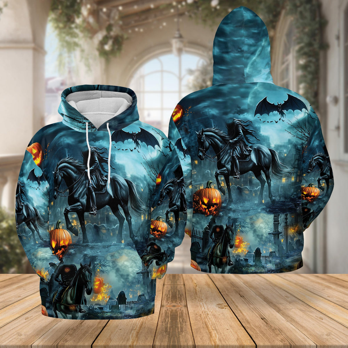 Headless Horseman All Over Print Hoodie, Halloween Graphic Design